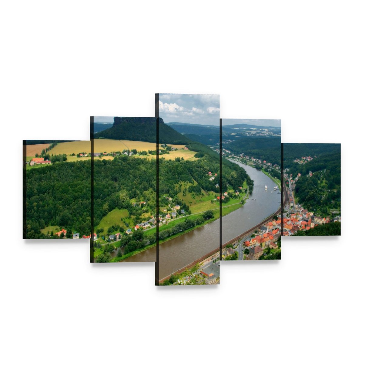 Elbe River in Germany Canvas Wall Art, 5 panel 5 Star layout gallery wrapped canvas set, angled product view