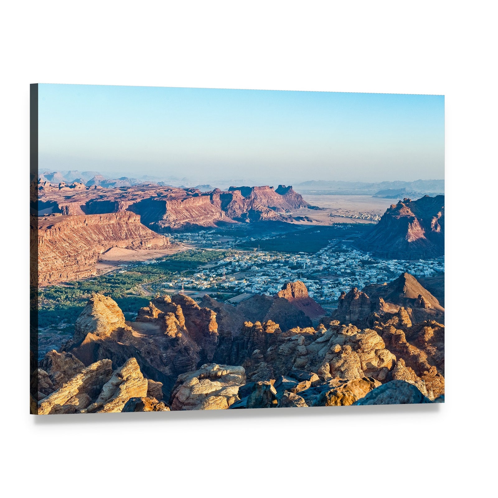 Madain Saleh Valley at Sunset Canvas Wall Art, single panel gallery wrapped canvas, angled product view
