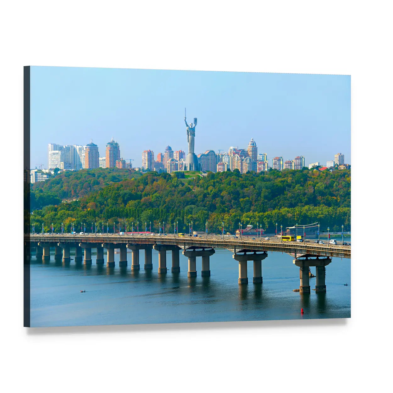 Paton Bridge Over the Dnieper Canvas Wall Art, single panel gallery wrapped canvas, angled product view