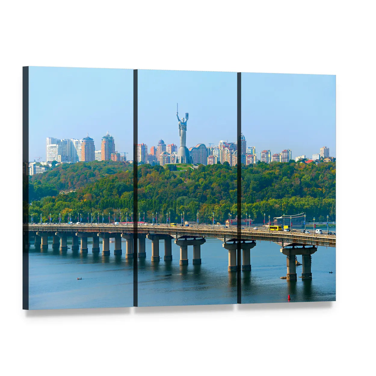 Paton Bridge Over the Dnieper Canvas Wall Art, 3 panel 3 Horizontal layout gallery wrapped canvas set, angled product view