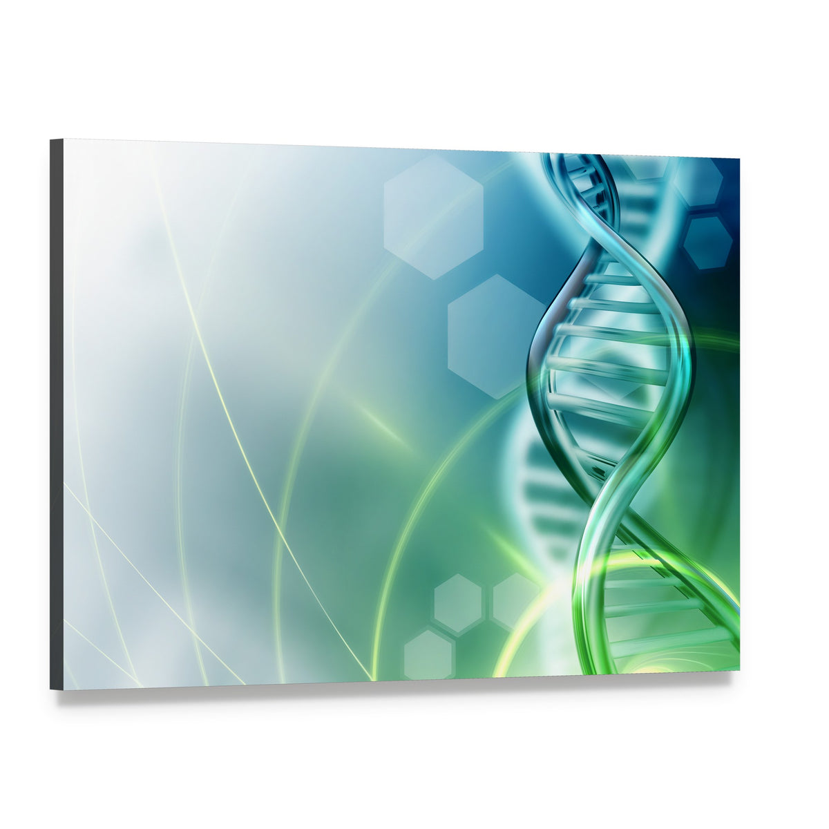 Dna Helix with Glowing Hexagons Canvas Wall Art, single panel gallery wrapped canvas, angled product view
