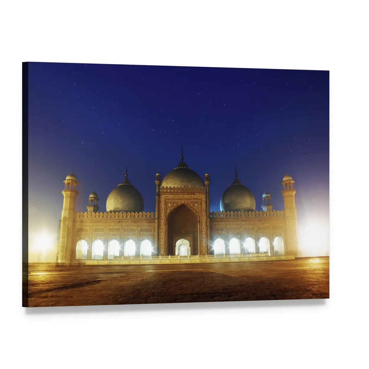 Badshahi Mosque at Night Canvas Wall Art, single panel gallery wrapped canvas, angled product view