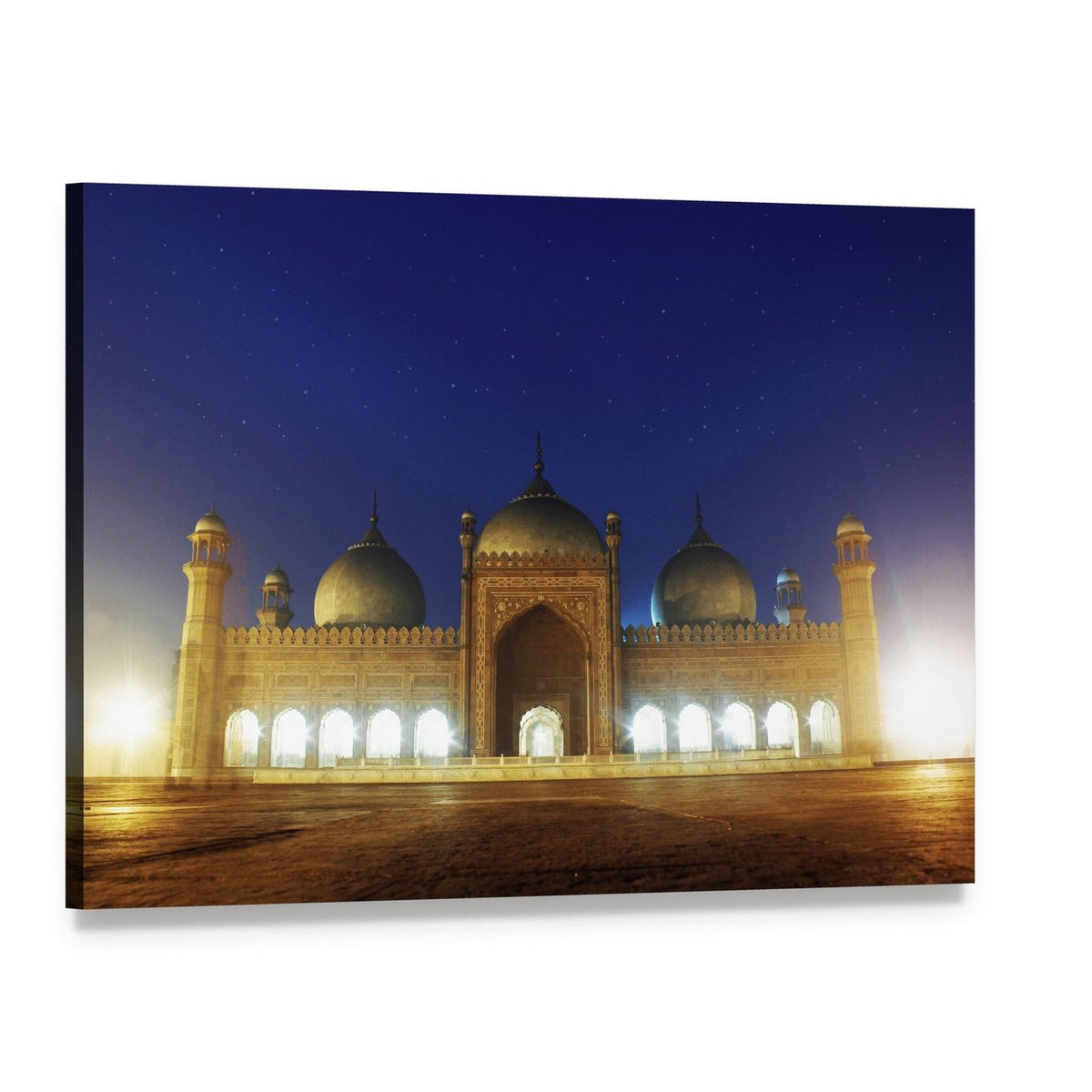 Badshahi Mosque at Night Canvas Wall Art, single panel gallery wrapped canvas, angled product view