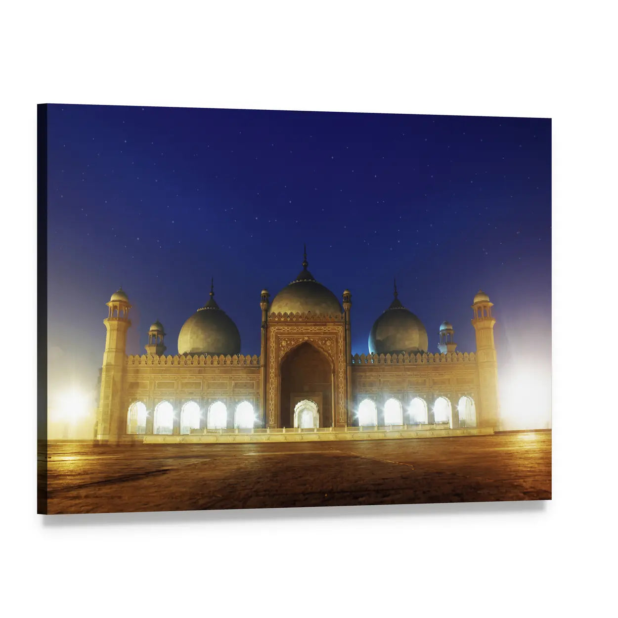Badshahi Mosque at Night Canvas Wall Art, single panel gallery wrapped canvas, angled product view