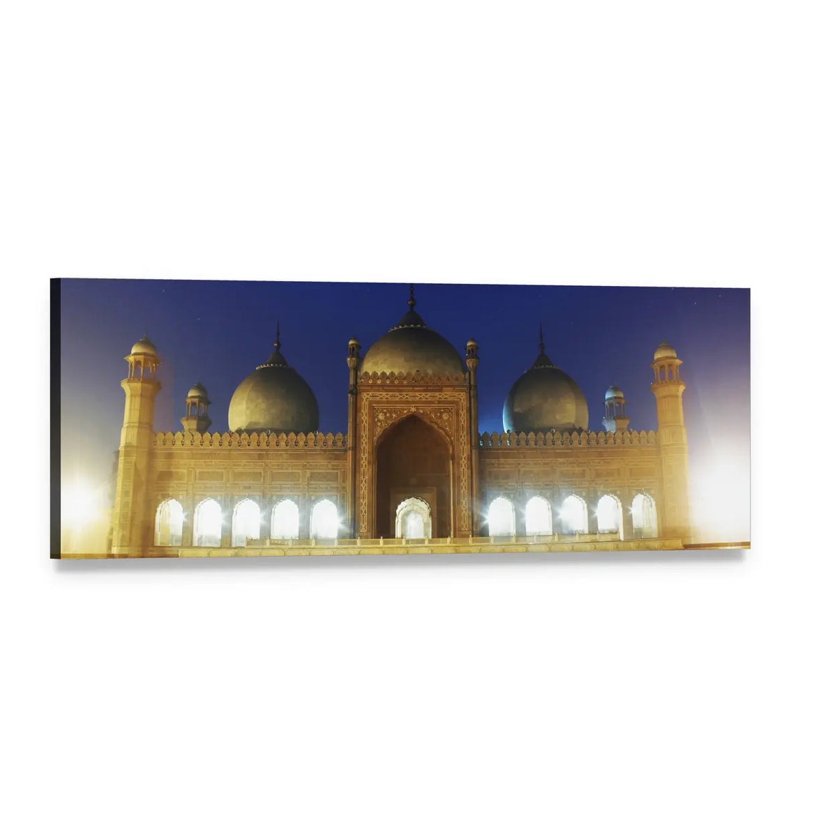 Badshahi Mosque Lahore at Night Panoramic Canvas Wall Art, single panel gallery wrapped canvas, angled product view