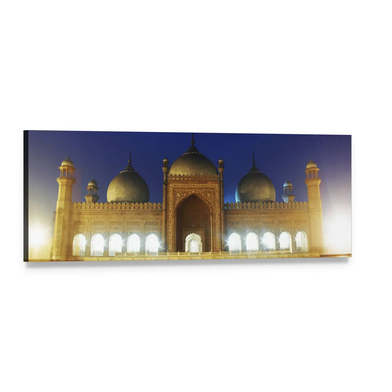 Badshahi Mosque Lahore at Night Panoramic Canvas Wall Art, single panel gallery wrapped canvas, angled product view