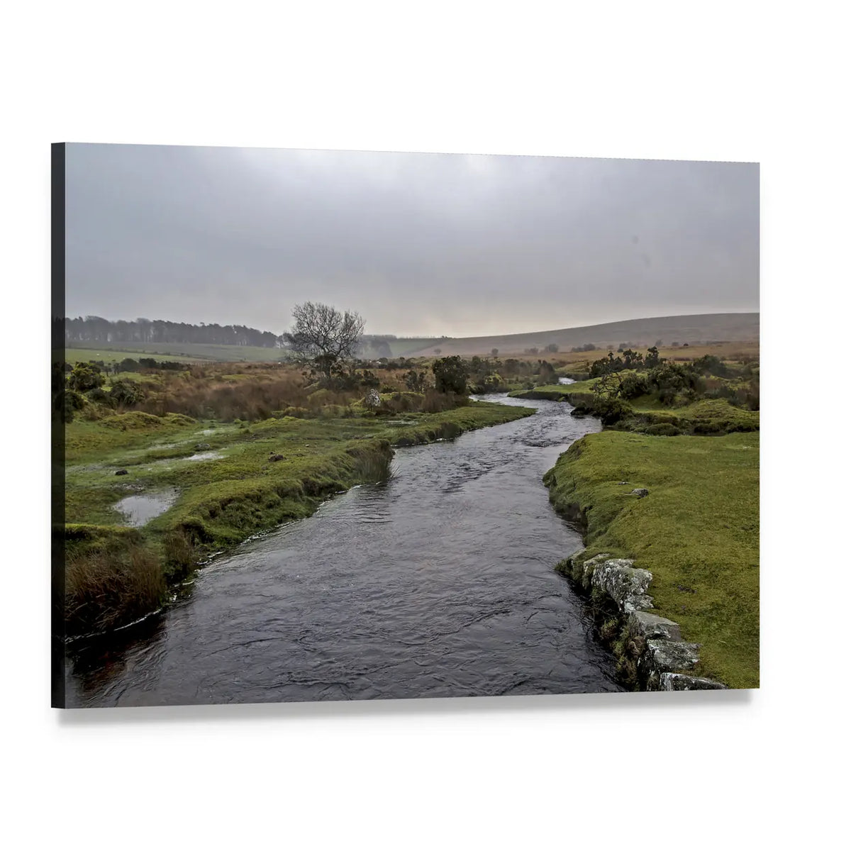 Winding River on Dartmoor Canvas Wall Art, single panel gallery wrapped canvas, angled product view