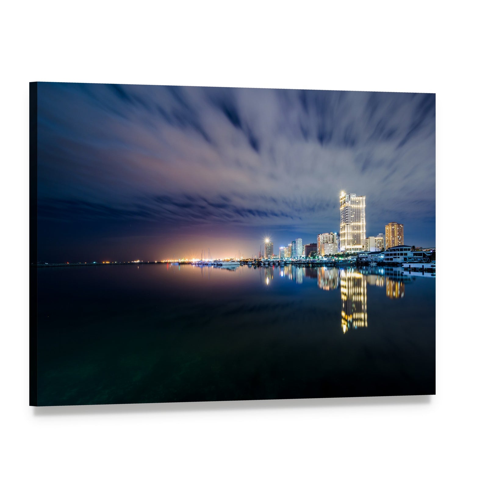 Manila Bay at Night Canvas Wall Art, single panel gallery wrapped canvas, angled product view
