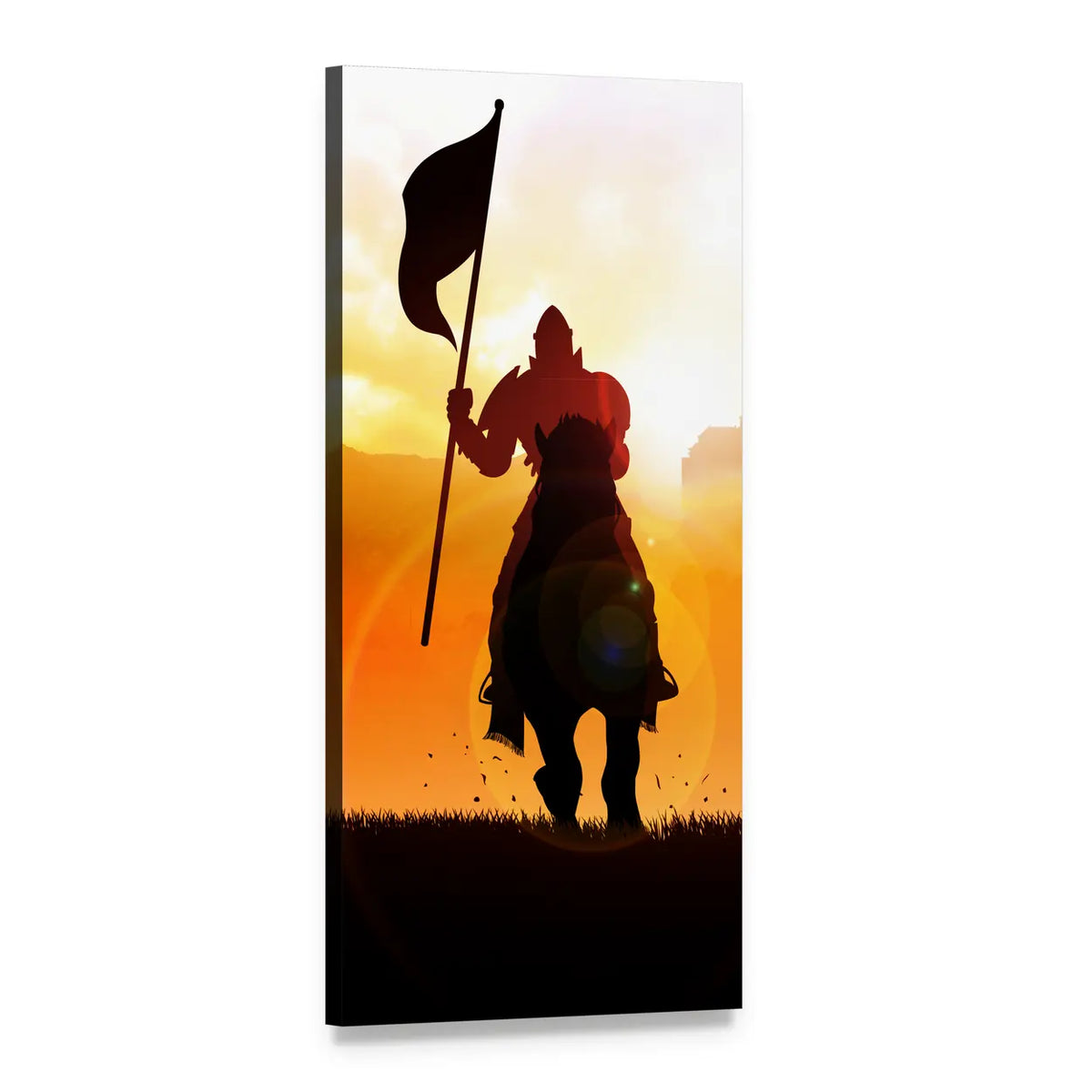 Medieval Knight on Horseback Vertical Canvas Wall Art, 1 panel 1 Vertical layout gallery wrapped canvas set, angled product view