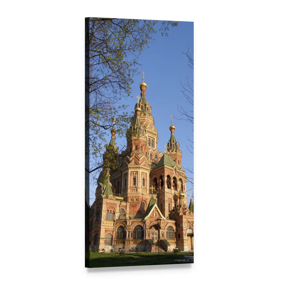 Russian Orthodox Cathedral with Onion Domes Vertical Canvas Wall Art, 1 panel 1 Vertical layout gallery wrapped canvas set, angled product view