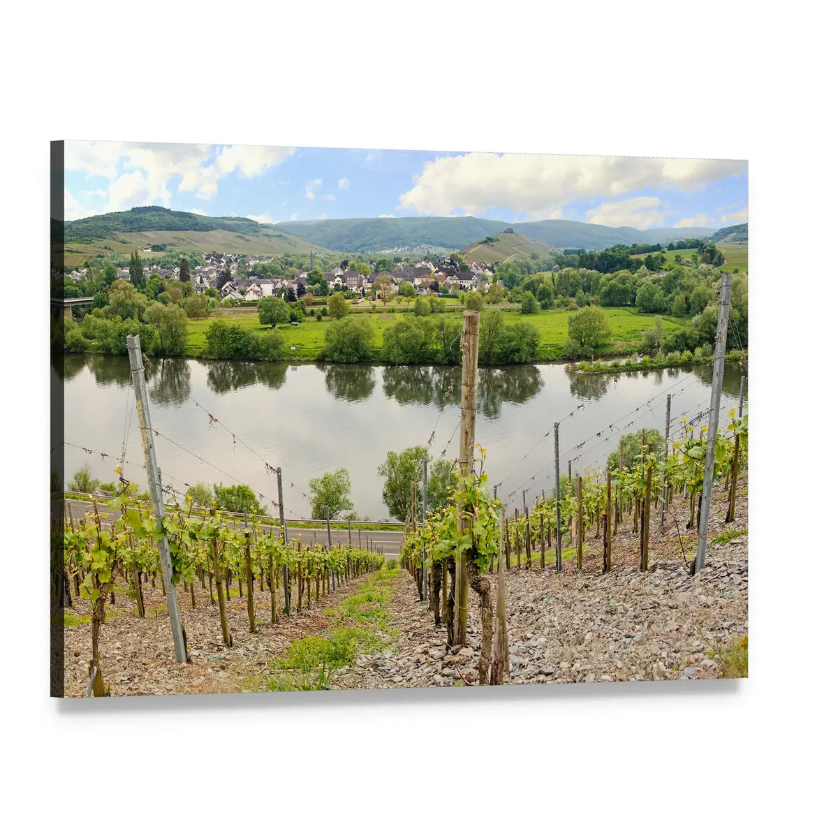 Mulheim Village and River Canvas Wall Art, single panel gallery wrapped canvas, angled product view