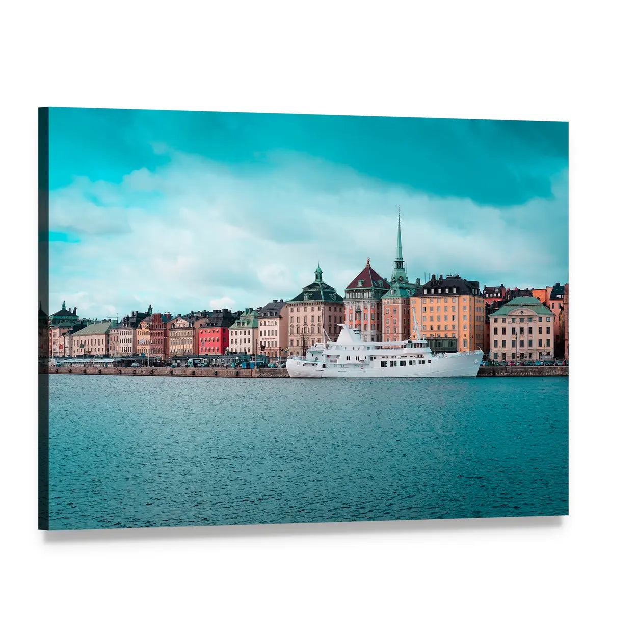 Passenger Ship in Stockholm Harbor Canvas Wall Art, single panel gallery wrapped canvas, angled product view