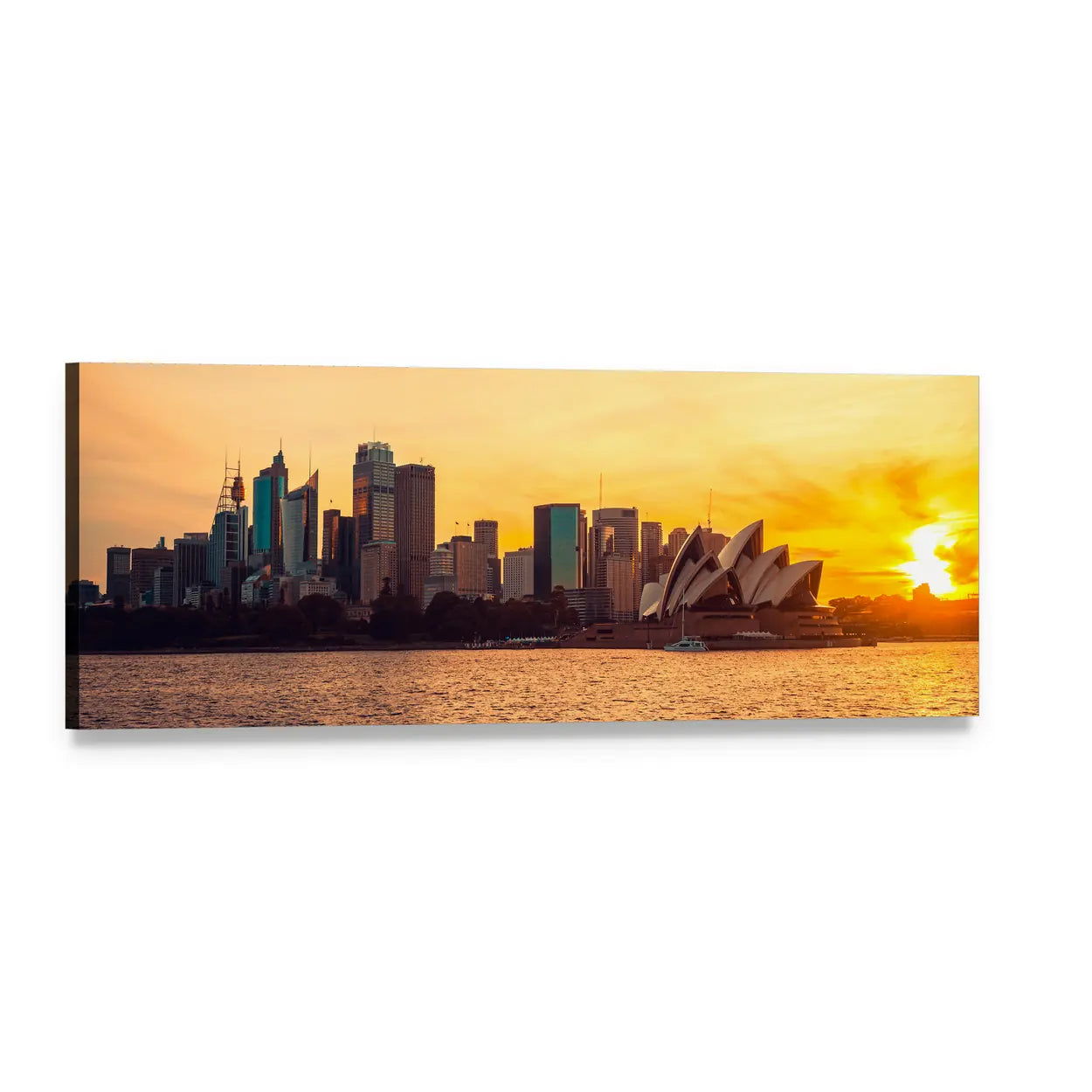 Sydney City View at Sunset Panoramic Canvas Wall Art, single panel gallery wrapped canvas, angled product view