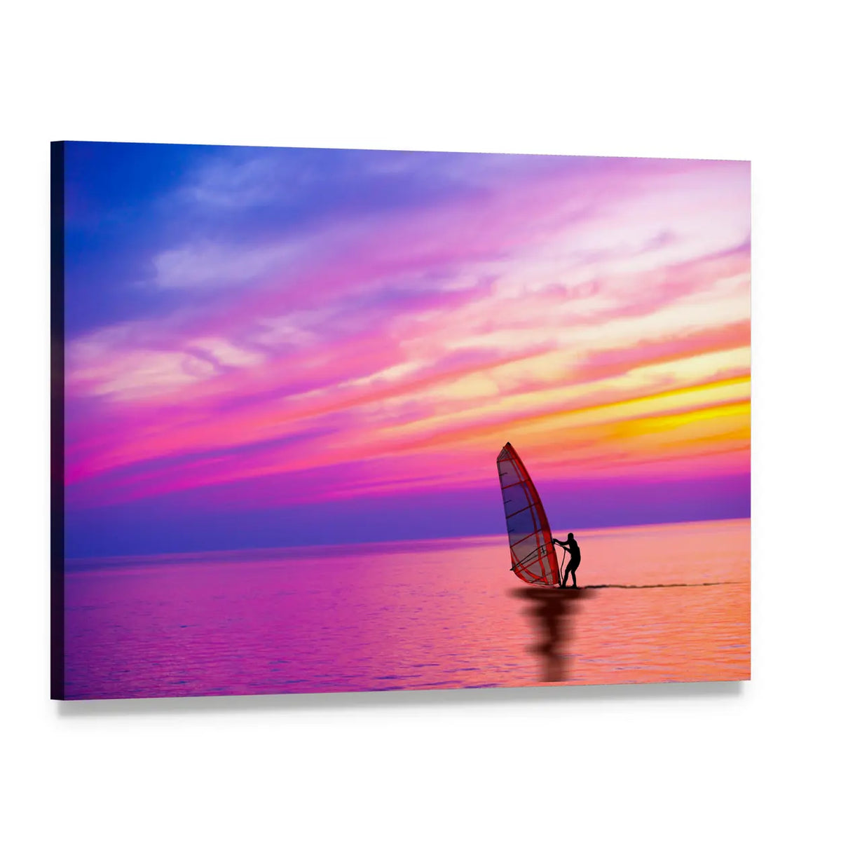 Windsurfer at Sunset Canvas Wall Art, single panel gallery wrapped canvas, angled product view