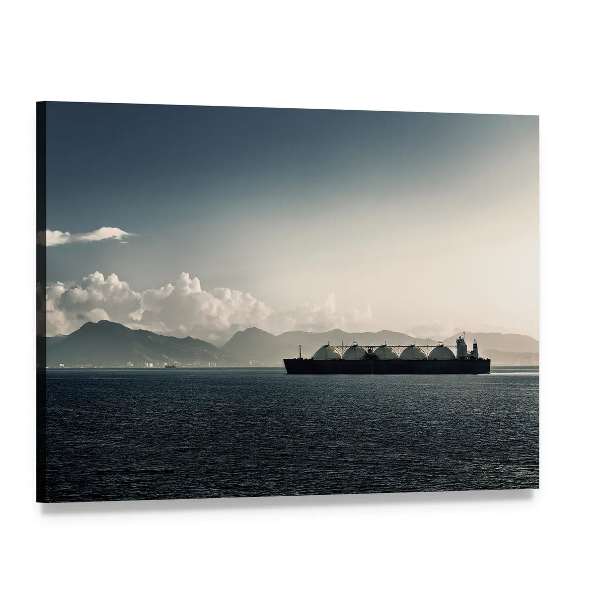 Liquefied Natural Gas LNG Carrier Ship In Sea Canvas Wall Art, single panel gallery wrapped canvas, angled product view