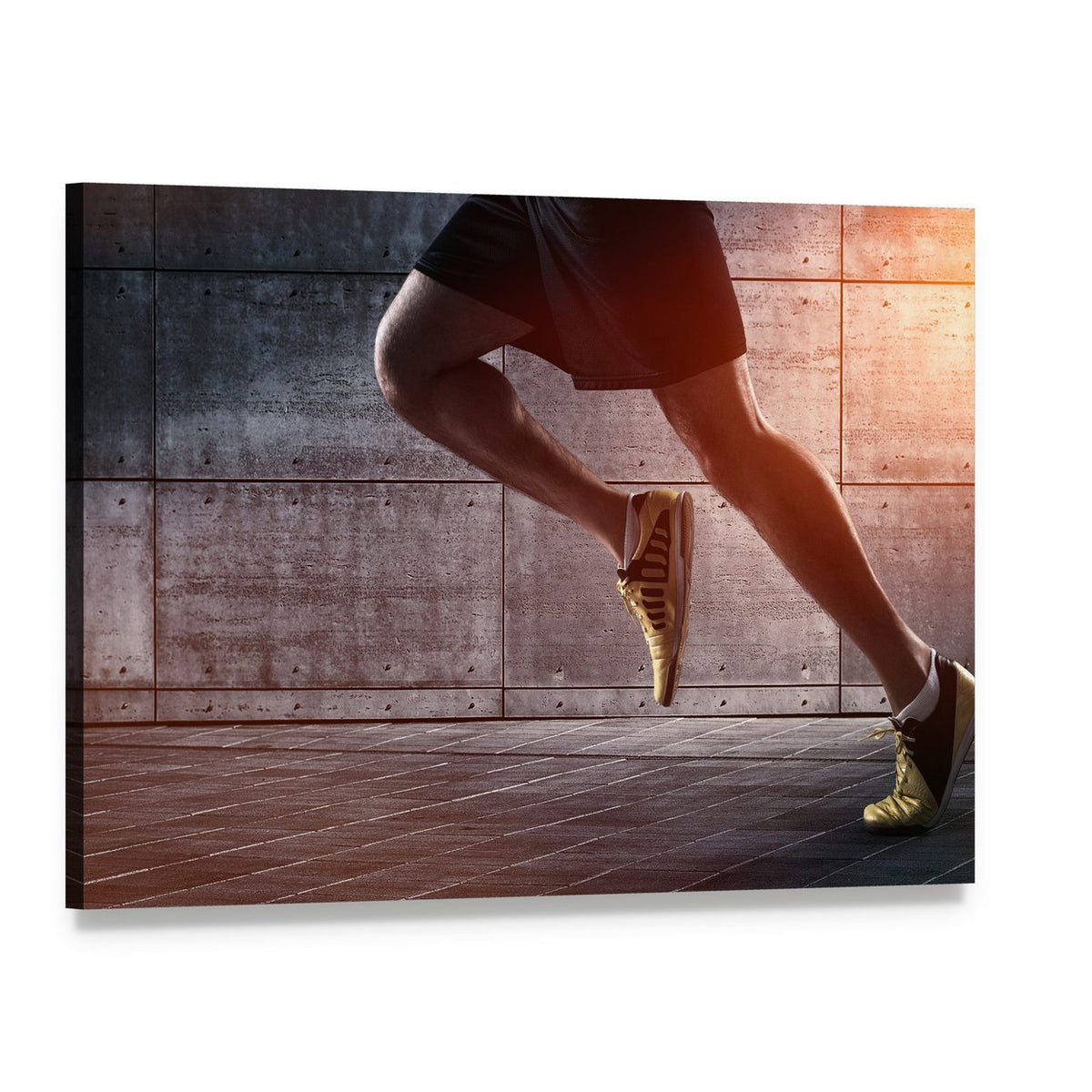 Runner's Legs in Motion on Street Canvas Wall Art, single panel gallery wrapped canvas, angled product view