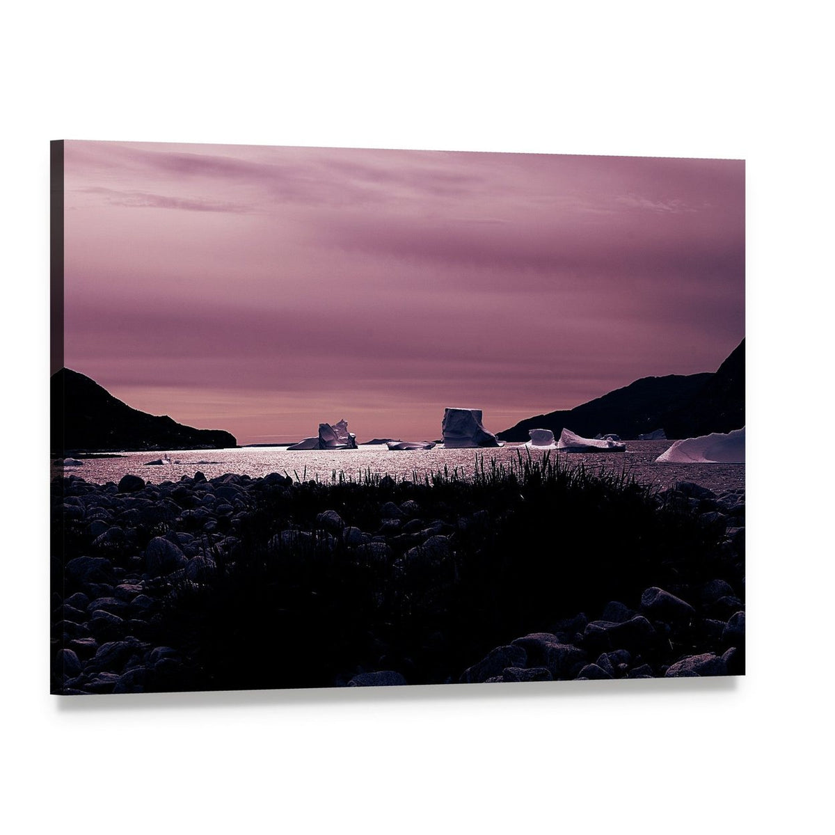 Sunset on South Coast of Greenland Canvas Wall Art, single panel gallery wrapped canvas, angled product view