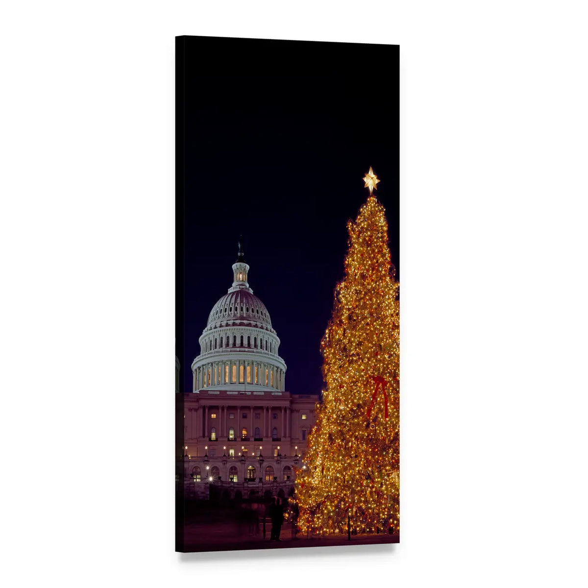 Us Capitol with Christmas Tree at Night Vertical Canvas Wall Art, 1 panel 1 Vertical layout gallery wrapped canvas set, angled product view