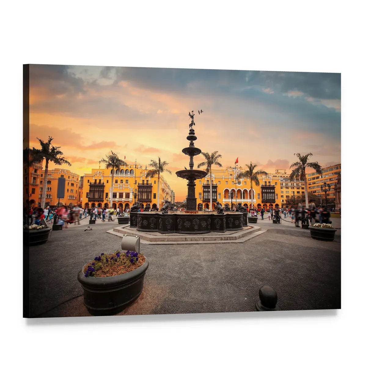Main Square at Sunset Canvas Wall Art, single panel gallery wrapped canvas, angled product view