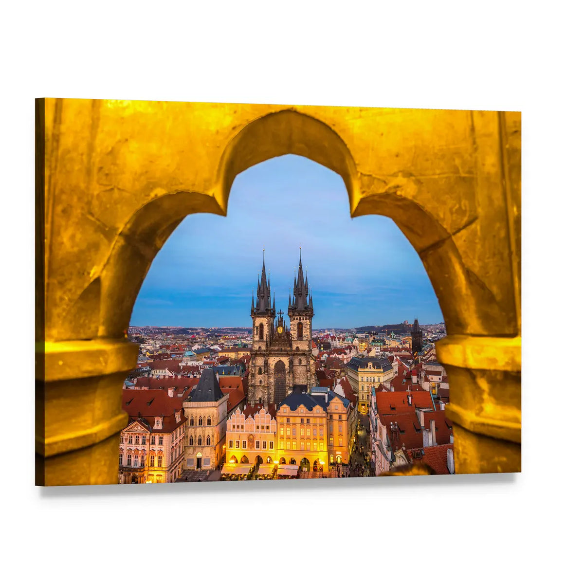 Tyn Church and Old Town Square, Prague Canvas Wall Art, single panel gallery wrapped canvas, angled product view