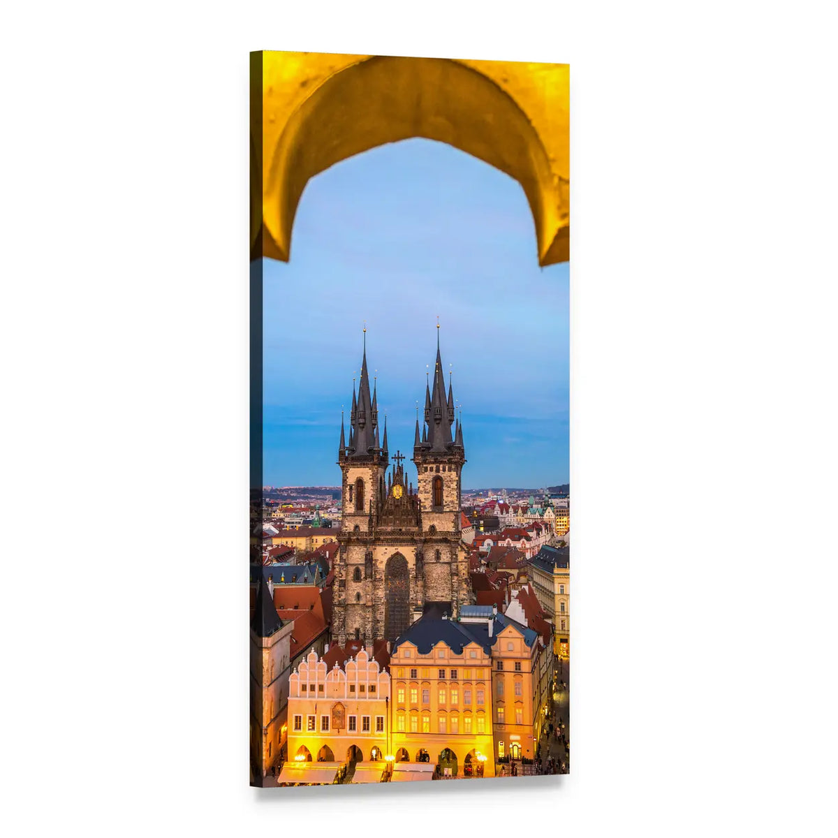 Tyn Church at Prague Old Town Square Vertical Canvas Wall Art, 1 panel 1 Vertical layout gallery wrapped canvas set, angled product view