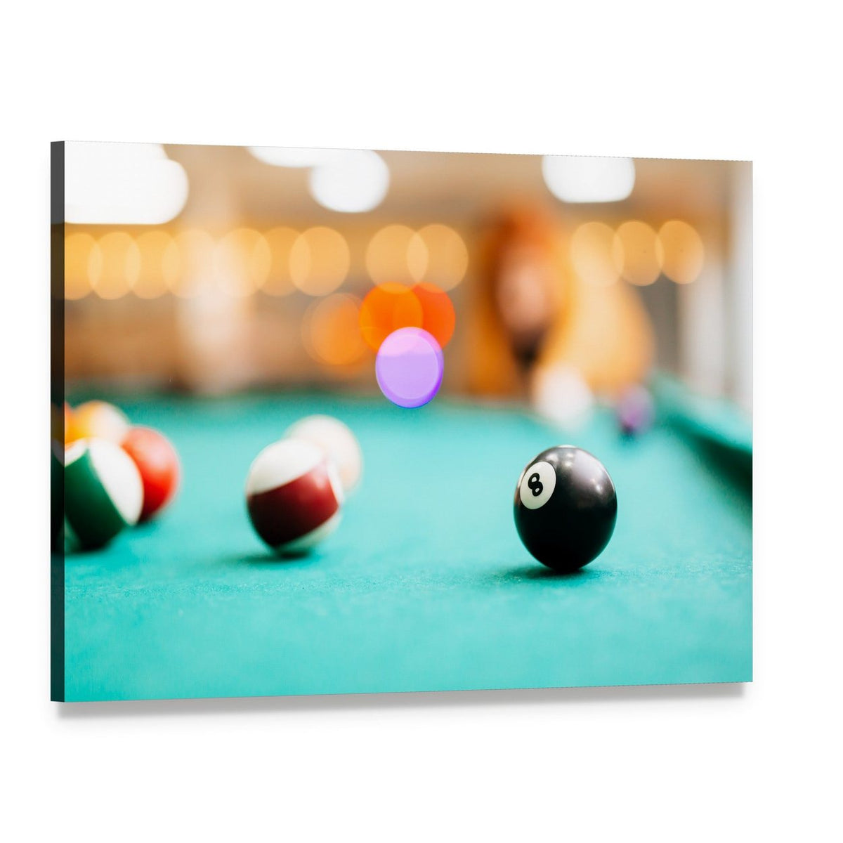 Snooker Eight Ball Pool Canvas Wall Art, single panel gallery wrapped canvas, angled product view