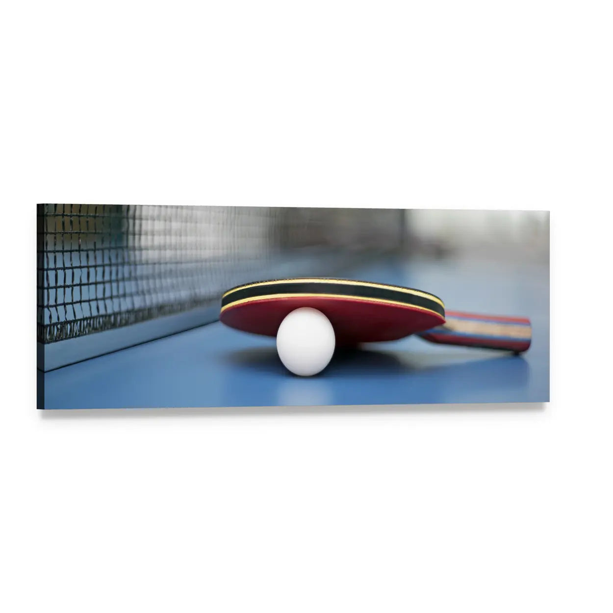 Table Tennis Paddle and Ball Panoramic Canvas Wall Art, single panel gallery wrapped canvas, angled product view