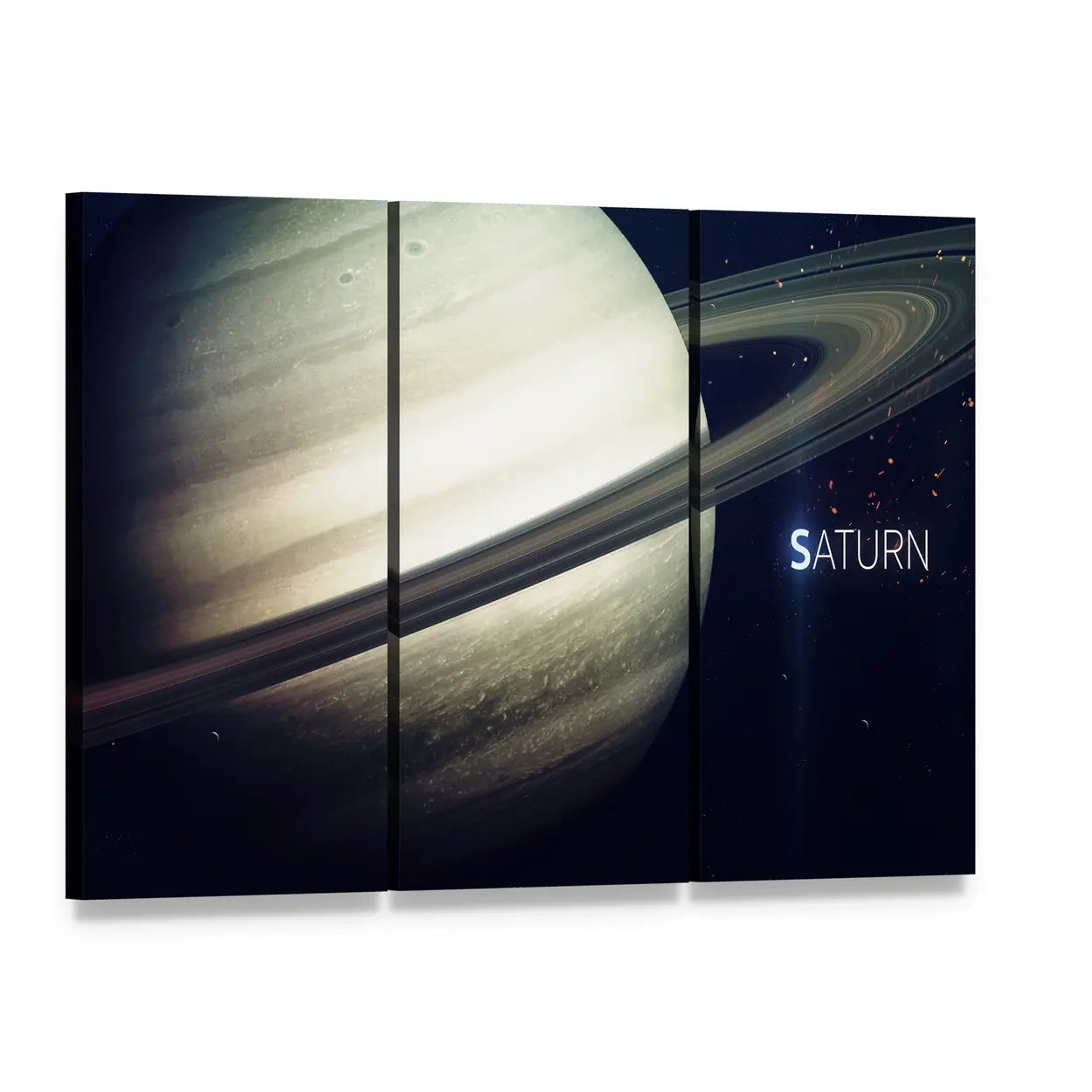 Saturn with Its Rings Canvas Wall Art, 3 panel 3 Horizontal layout gallery wrapped canvas set, angled product view