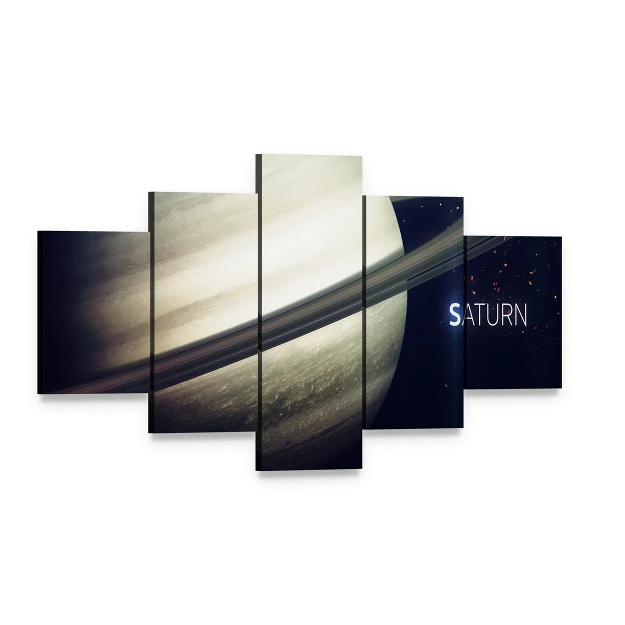Saturn with Its Rings Canvas Wall Art, 5 panel 5 Star layout gallery wrapped canvas set, angled product view