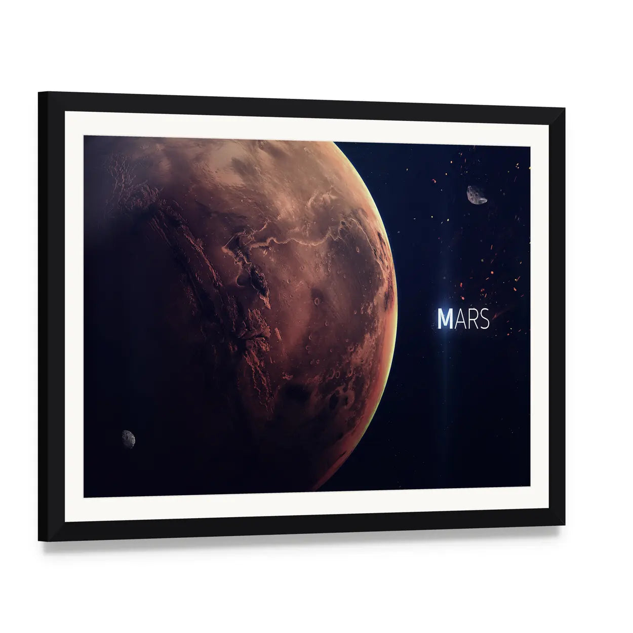 Planet Mars from Space Canvas Wall Art, framed print with white mat and black frame, angled product view