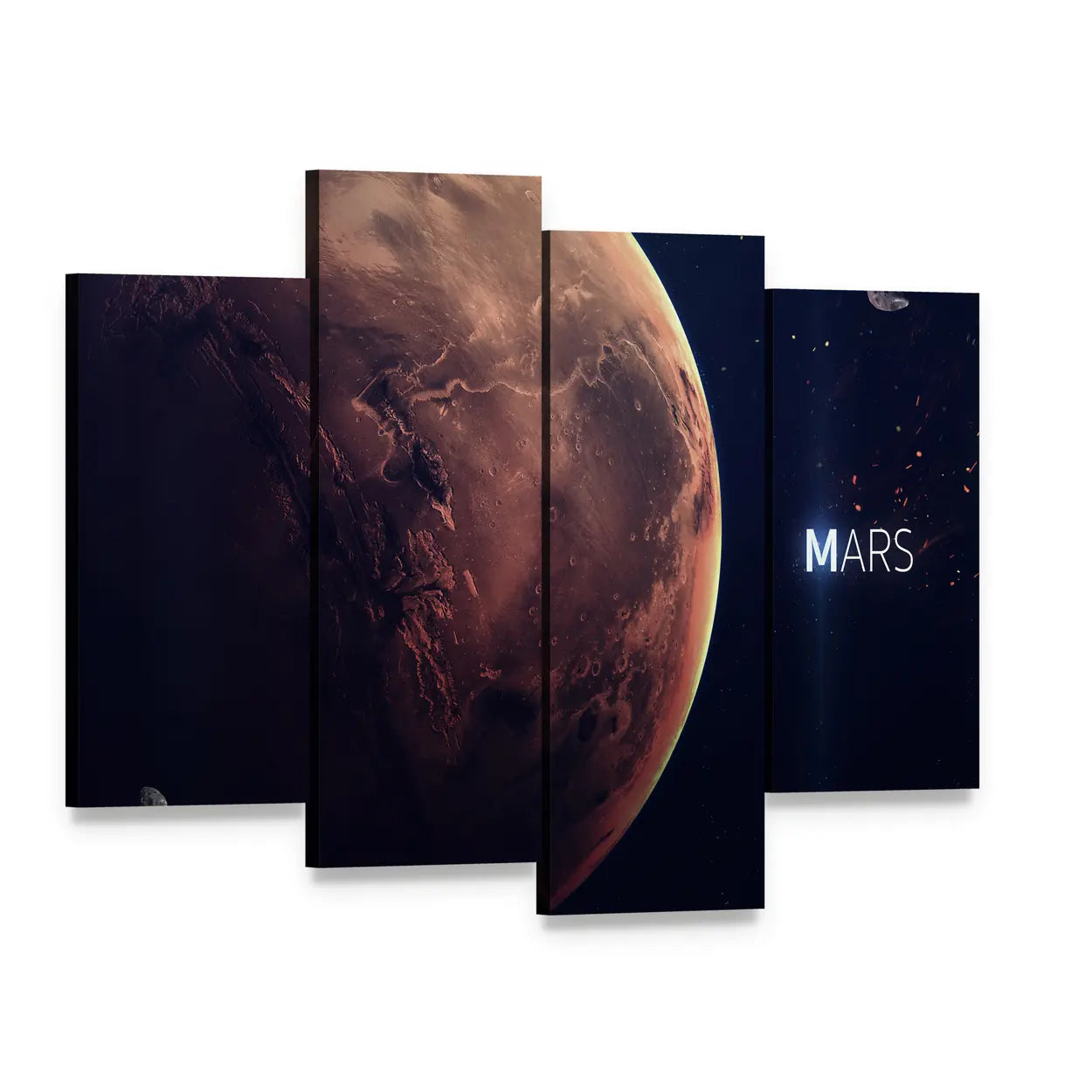 Planet Mars from Space Canvas Wall Art, 4 panel 4 Pop layout gallery wrapped canvas set, angled product view
