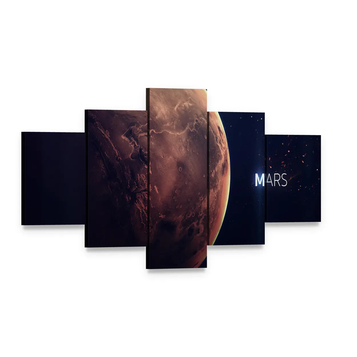 Planet Mars from Space Canvas Wall Art, 5 panel 5 Star layout gallery wrapped canvas set, angled product view