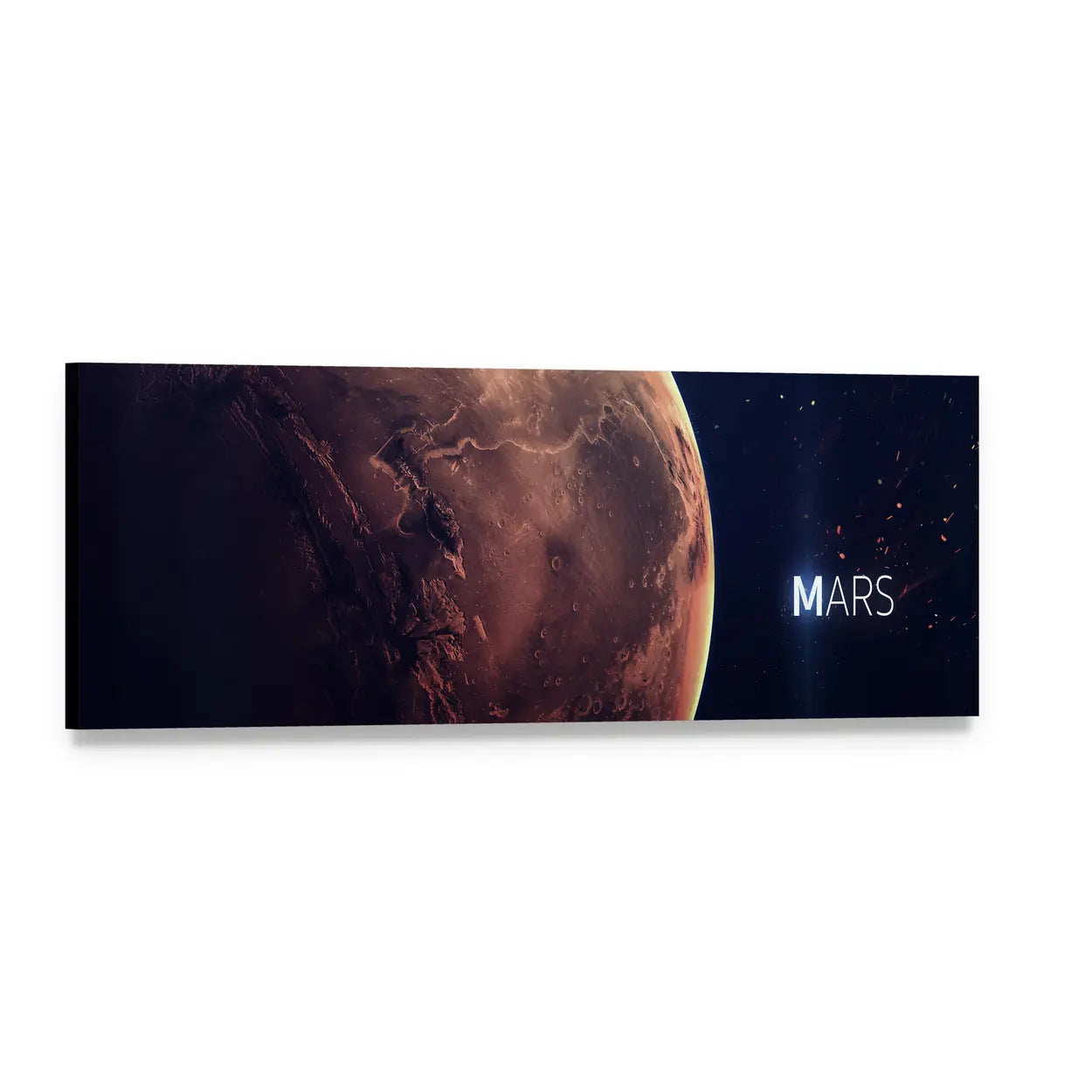 Planet Mars from Space Panoramic Canvas Wall Art, single panel gallery wrapped canvas, angled product view