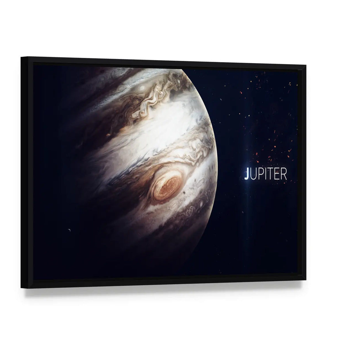 Jupiter Great Red Spot Canvas Wall Art, framed canvas in a black floater frame, angled product view