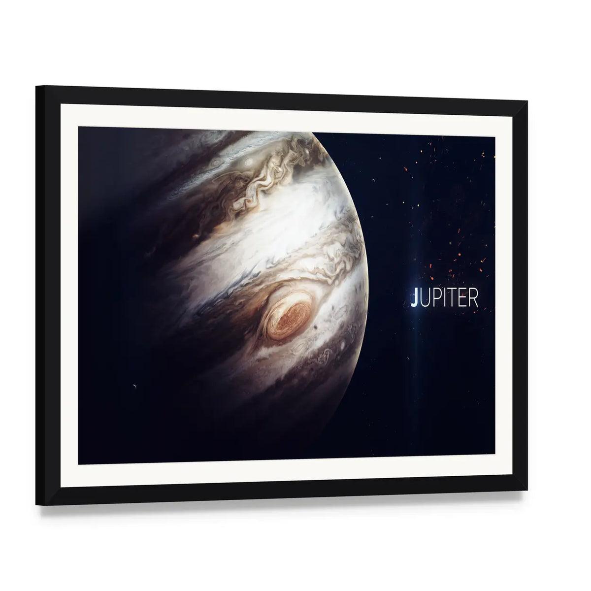 Jupiter Great Red Spot Canvas Wall Art, framed print with white mat and black frame, angled product view