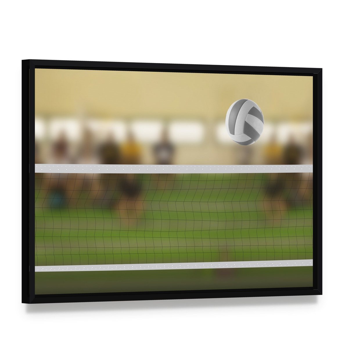 Volleyball Court with Ball Canvas Wall Art, framed canvas in a black floater frame, angled product view