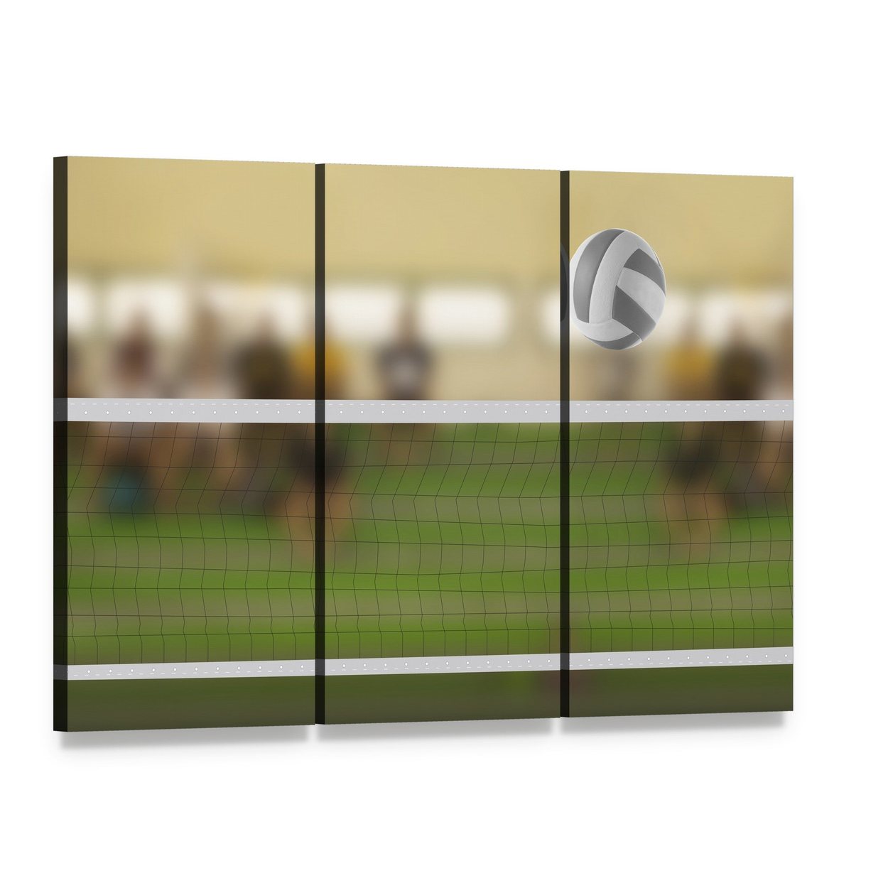 Volleyball Court with Ball Canvas Wall Art, 3 panel 3 Horizontal layout gallery wrapped canvas set, angled product view