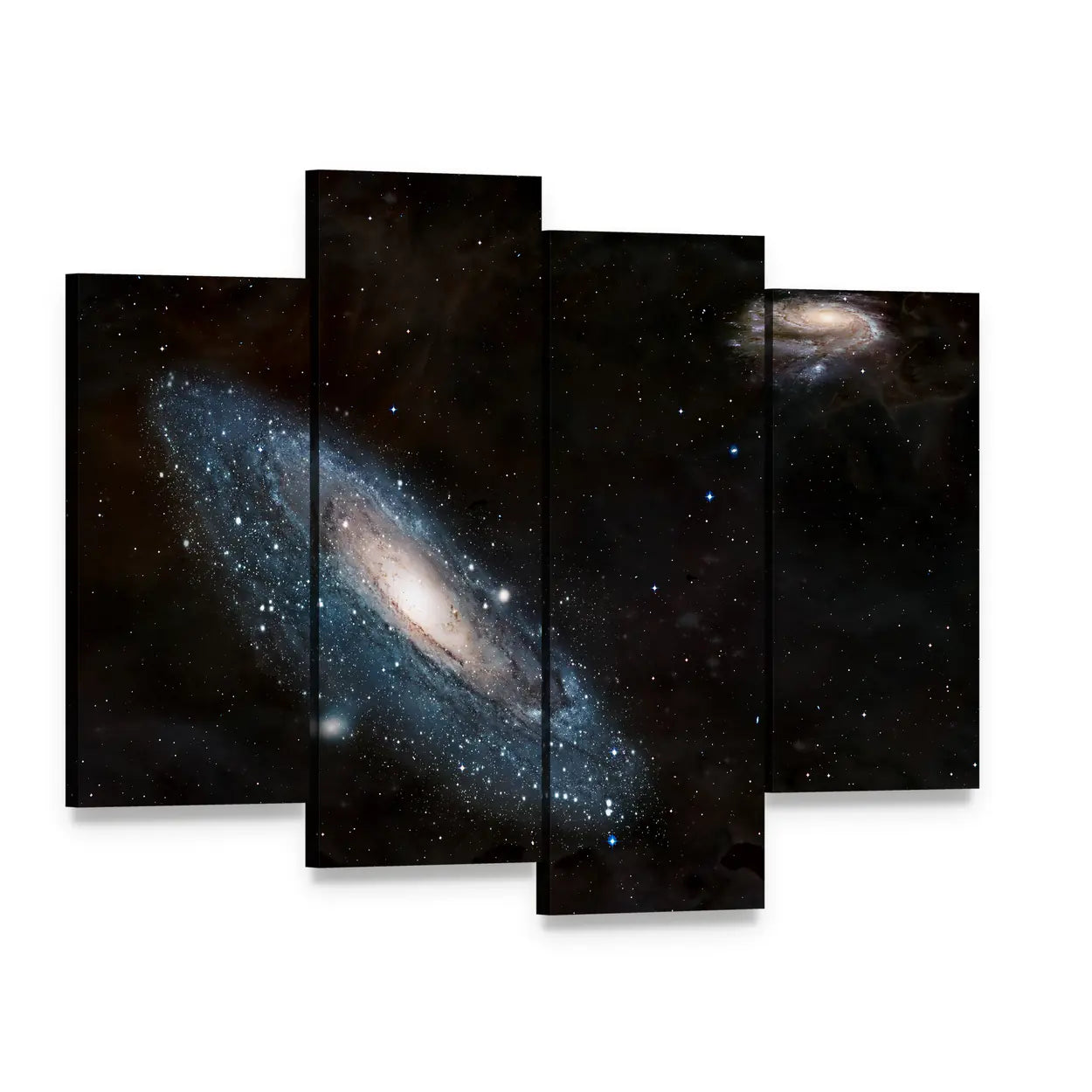 Andromeda Galaxy and Milky Way Canvas Wall Art, 4 panel 4 Pop layout gallery wrapped canvas set, angled product view