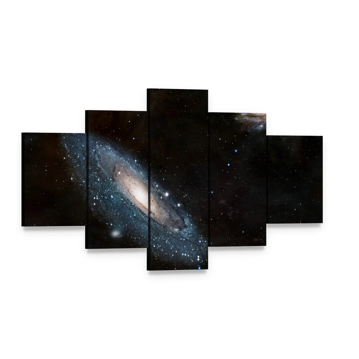 Andromeda Galaxy and Milky Way Canvas Wall Art, 5 panel 5 Star layout gallery wrapped canvas set, angled product view