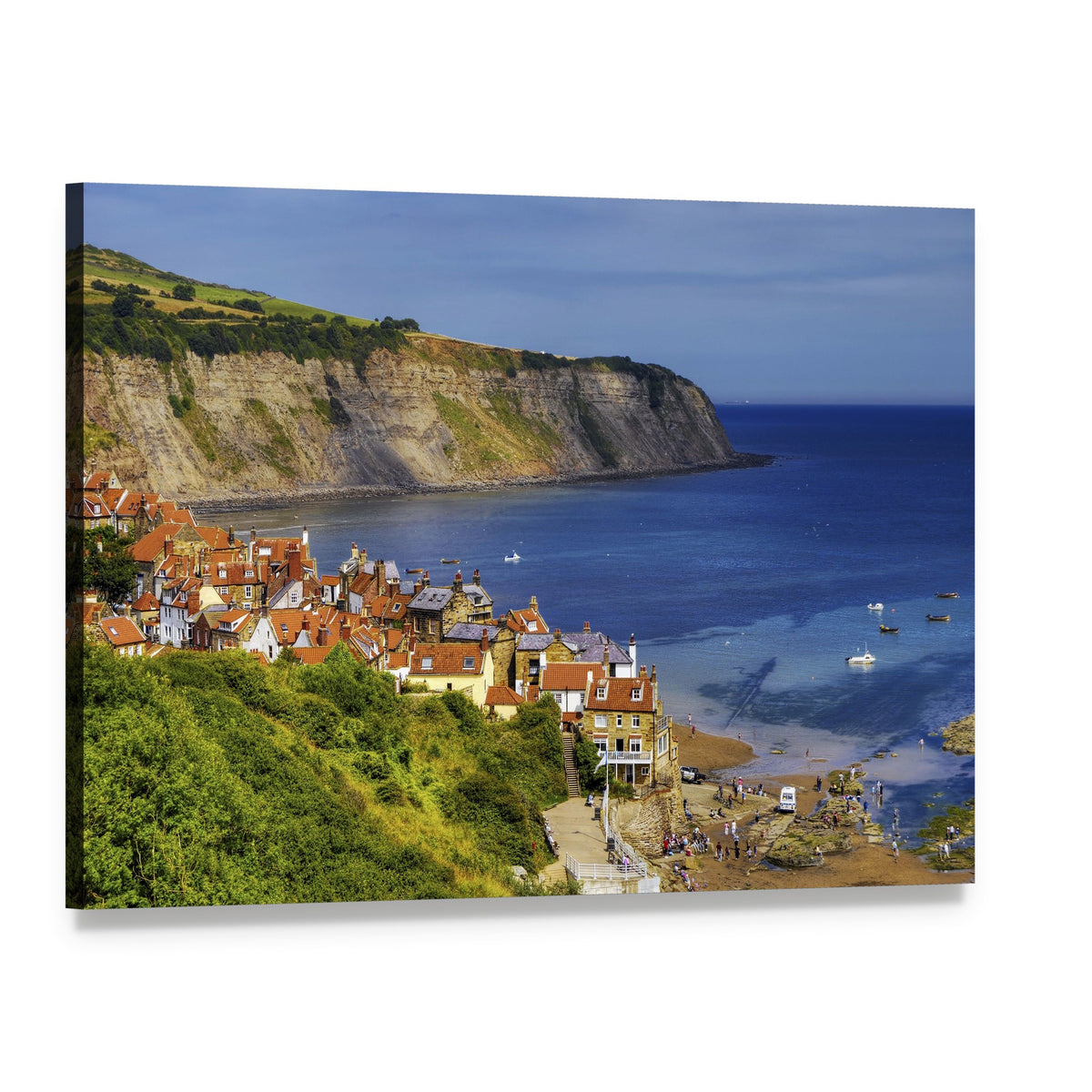 Robin Hoods Bay Village Canvas Wall Art, single panel gallery wrapped canvas, angled product view