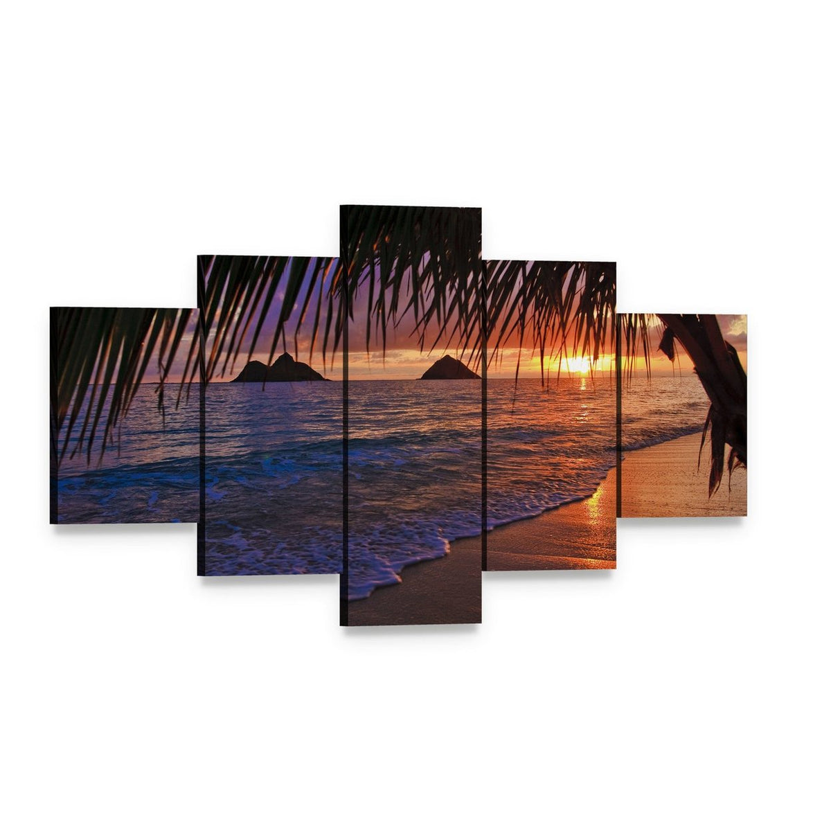 Pacific Sunrise at Lanikai Beach Canvas Wall Art, 5 panel 5 Star layout gallery wrapped canvas set, angled product view