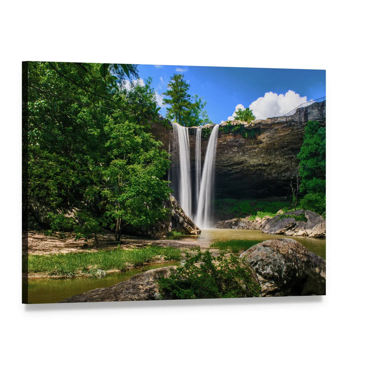 Noccalula Waterfall with Split Falls Canvas Wall Art, single panel gallery wrapped canvas, angled product view