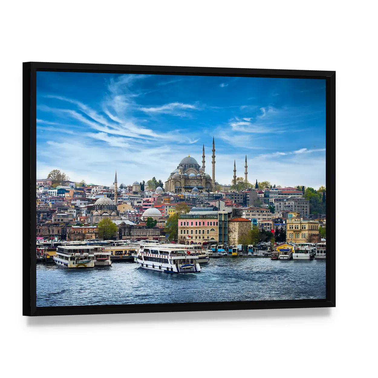 Istanbul The Capital Of Turkey Canvas Wall Art, framed canvas in a black floater frame, angled product view