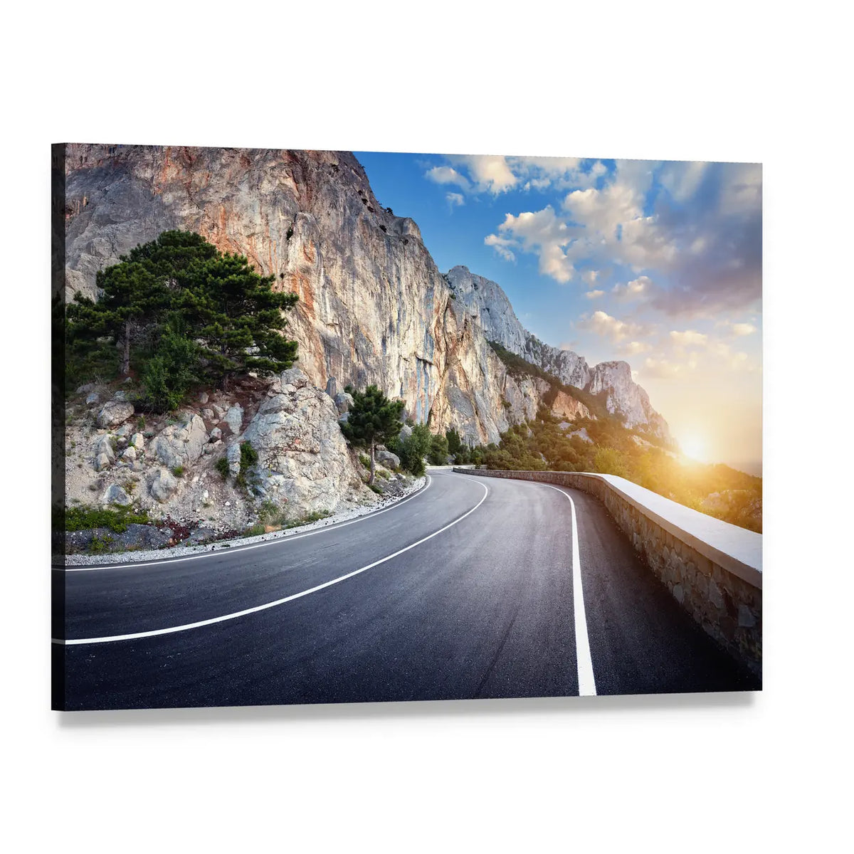 Winding Mountain Road at Sunset Canvas Wall Art, single panel gallery wrapped canvas, angled product view