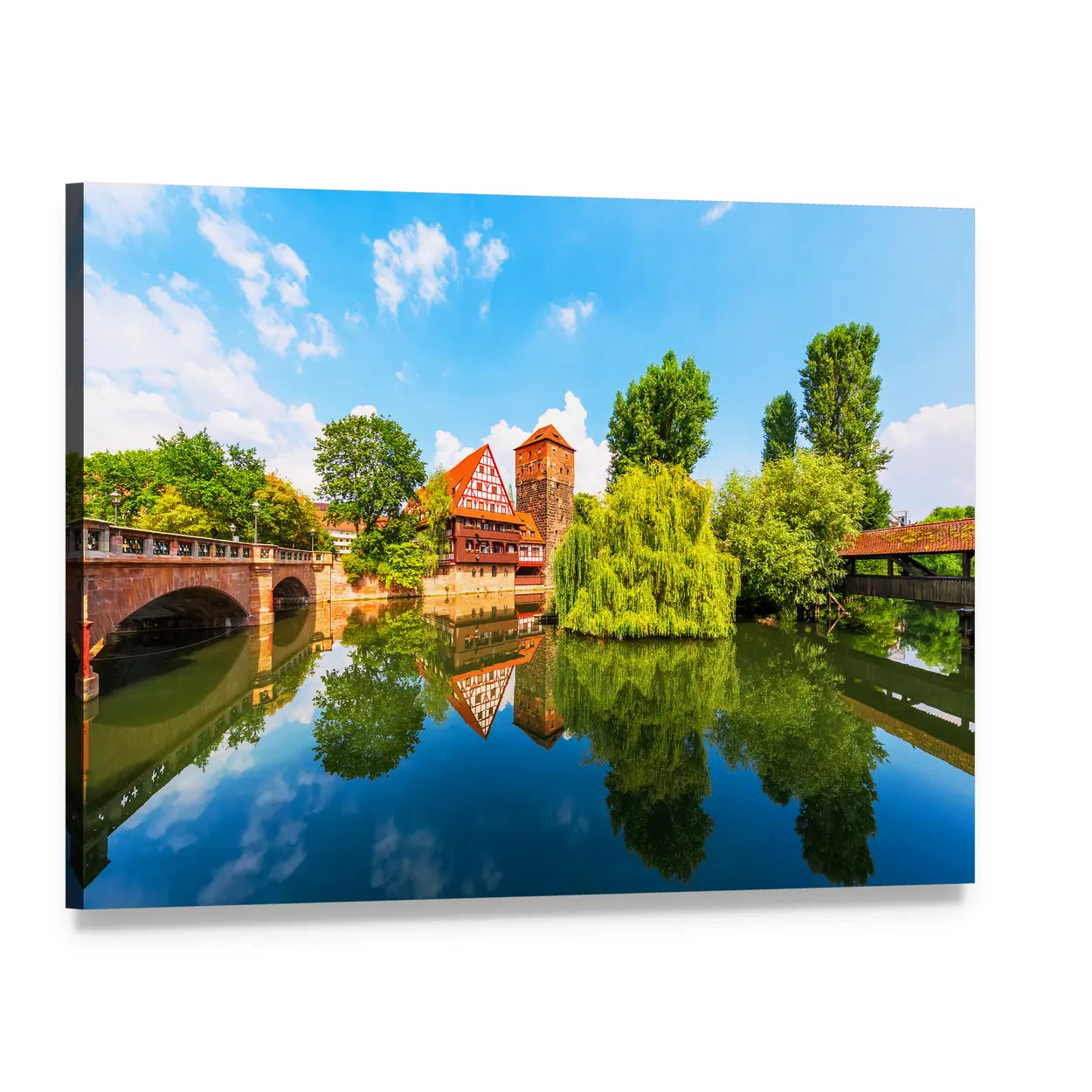 Bridge Over Pegnitz River Canvas Wall Art, single panel gallery wrapped canvas, angled product view