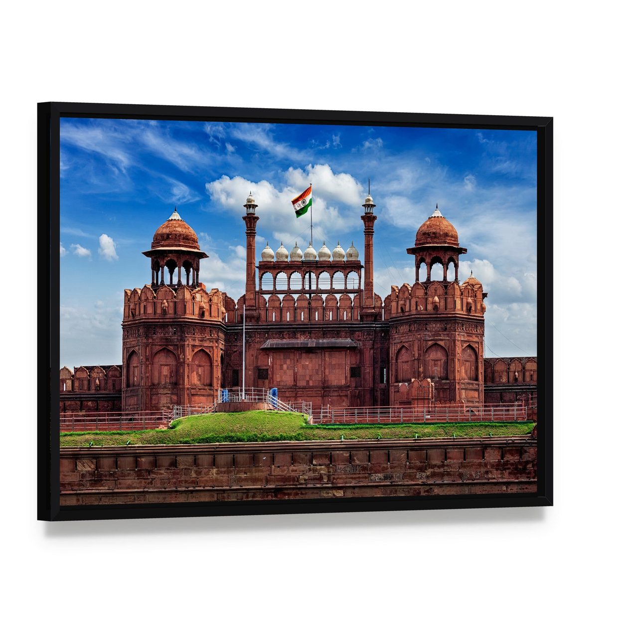 Lal Qila Red Fort, Delhi Canvas Wall Art, framed canvas in a black floater frame, angled product view