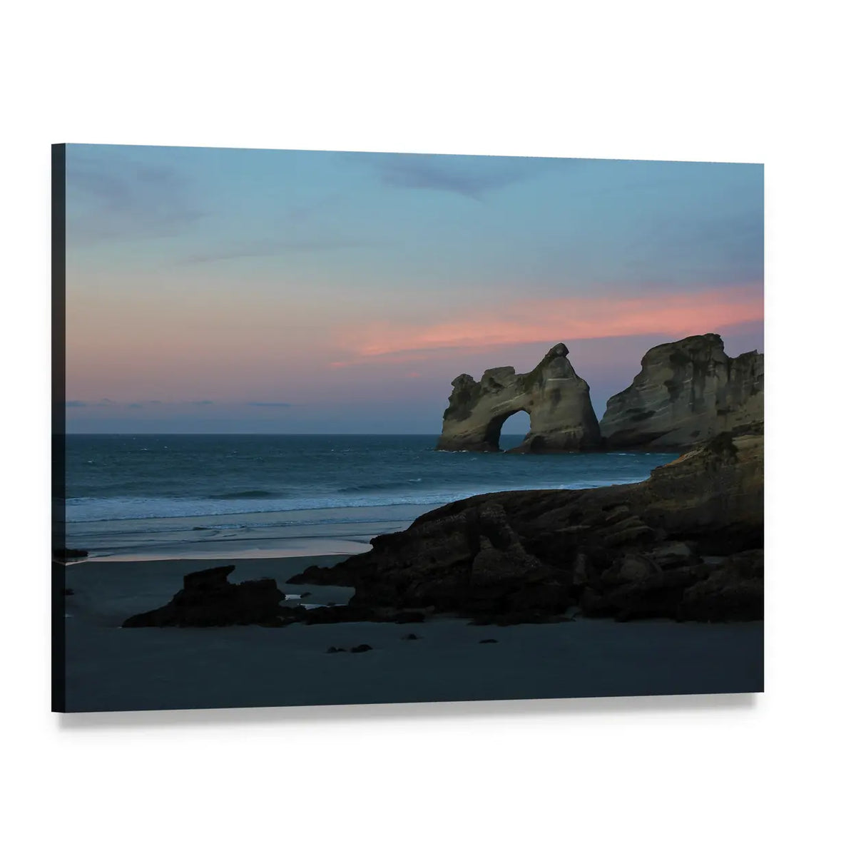 Wharariki Beach Sunset, New Zealand Canvas Wall Art, single panel gallery wrapped canvas, angled product view