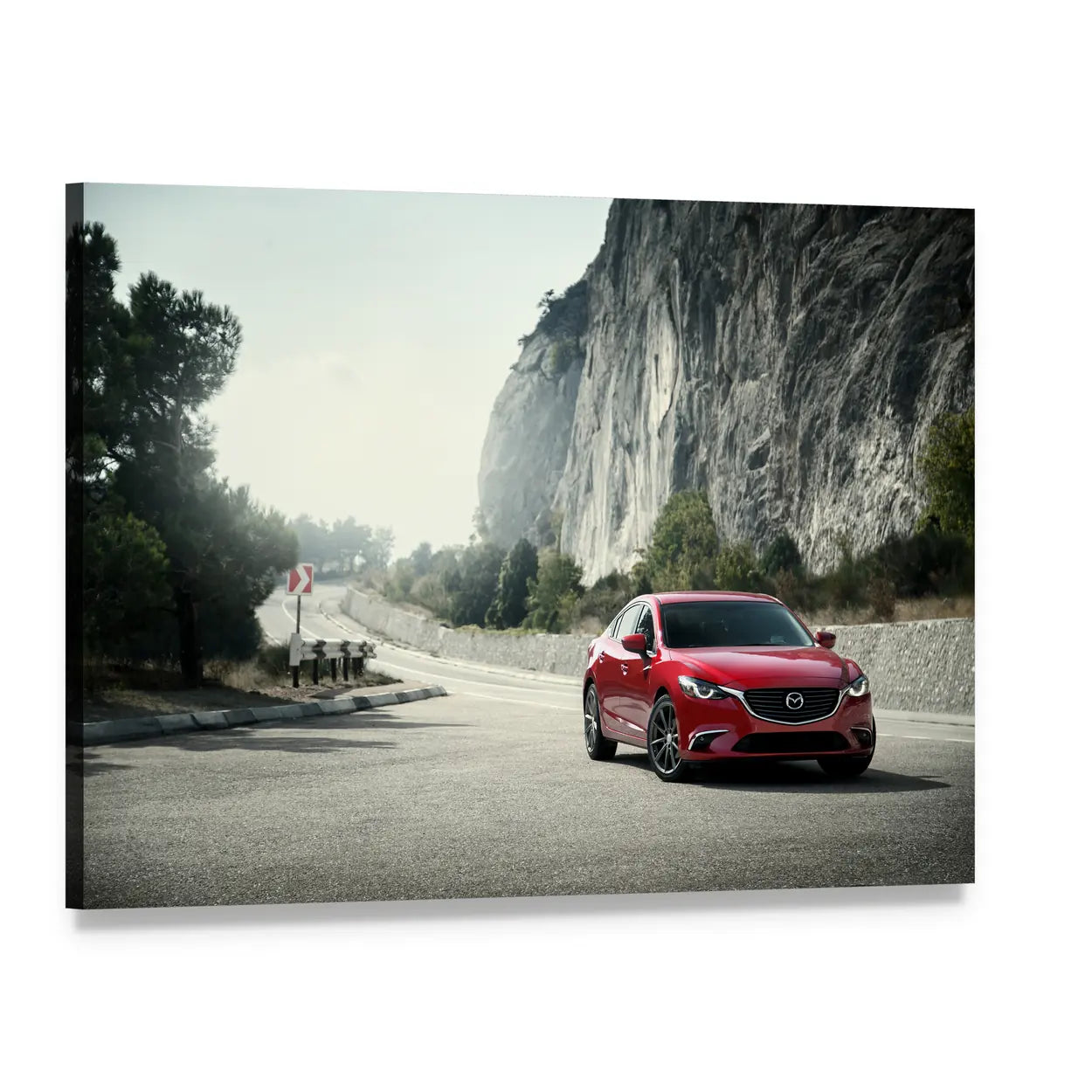 Red Mazda on Winding Mountain Road Canvas Wall Art, single panel gallery wrapped canvas, angled product view