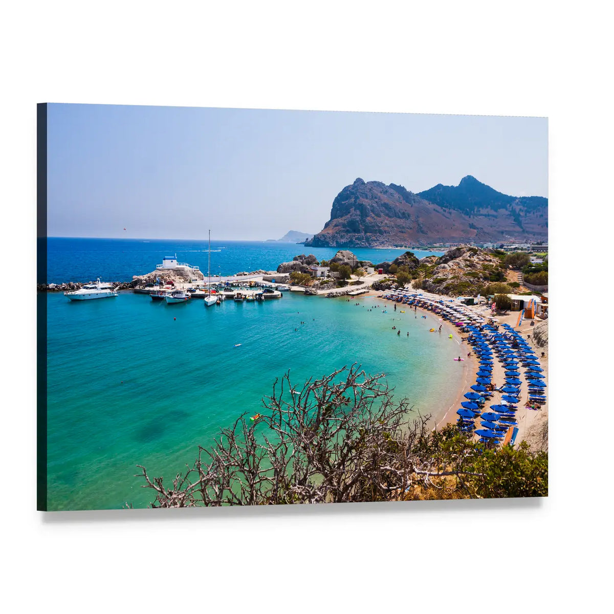 Kolymbia Beach Turquoise Bay Canvas Wall Art, single panel gallery wrapped canvas, angled product view