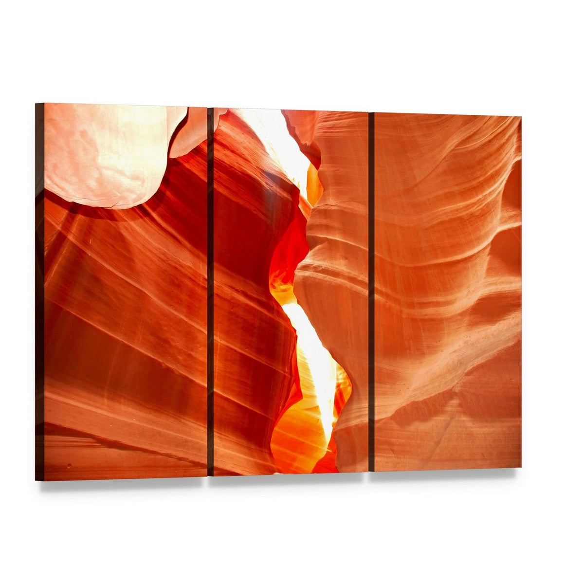Antelope Canyon Canvas Wall Art, 3 panel 3 Horizontal layout gallery wrapped canvas set, angled product view